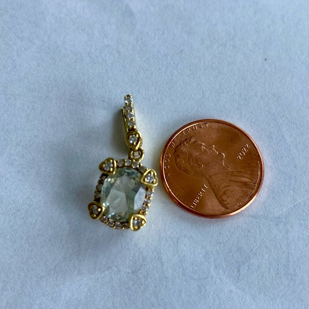 Judith Ripka 18K Gold, Diamond & Prasiolite Drop dangle Earrings. Signed - Picture 8 of 11